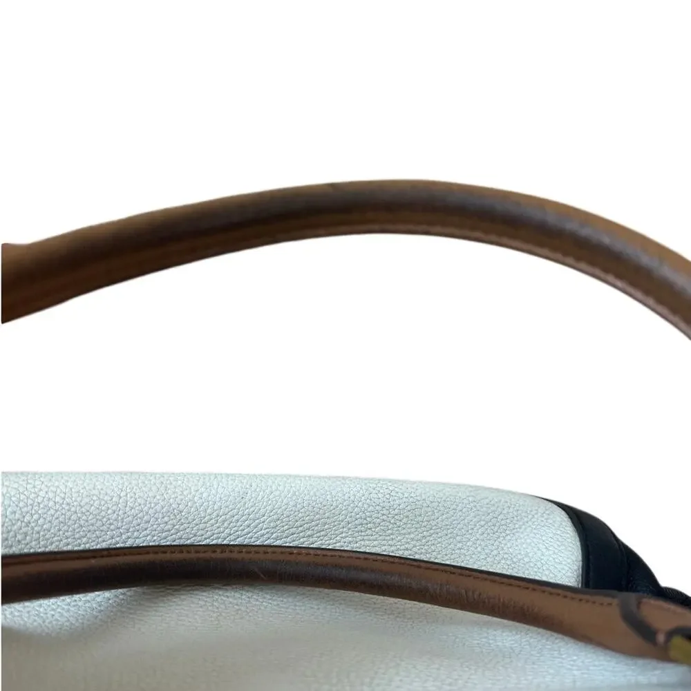 Tory Burch Frances Satchel Colorblock Leather Navy Cream‎ Tan